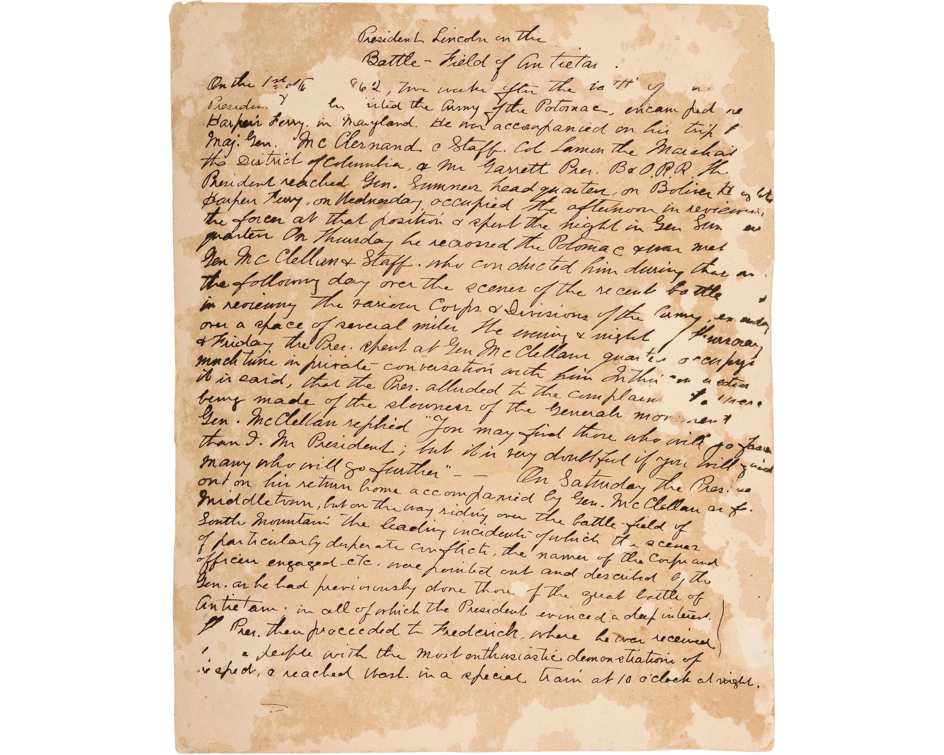 Back of lincoln at antietam photograph