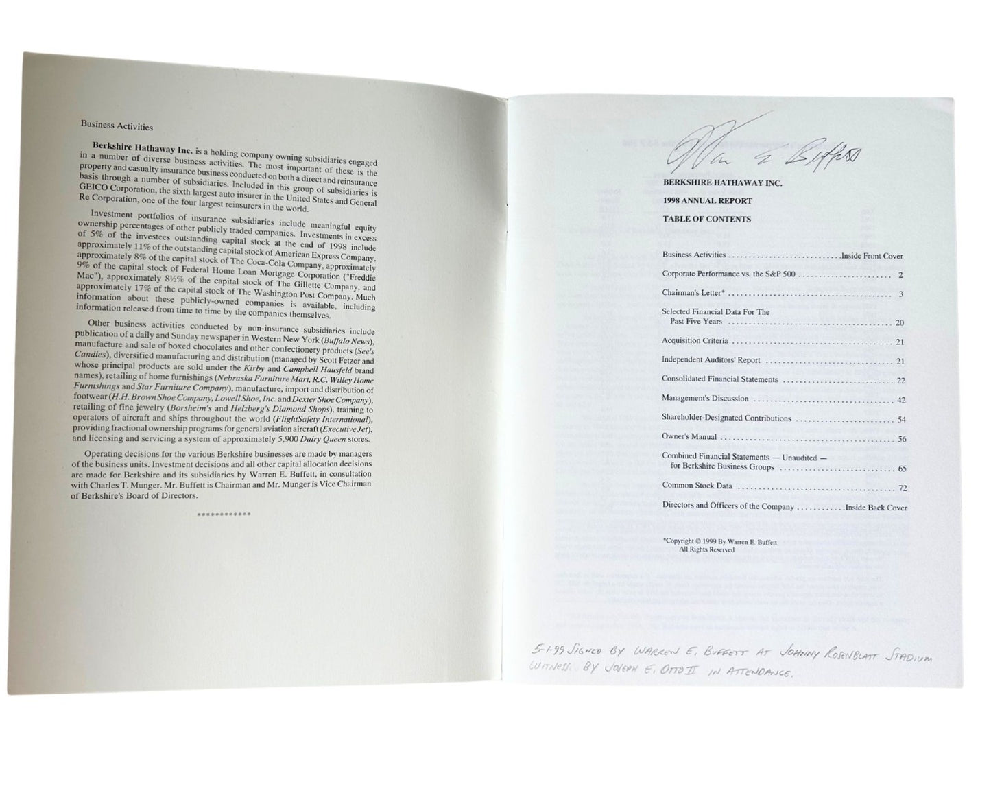 Warren Buffett Signed Berkshire Hathaway Annual Report JSA - The Best Buffett!