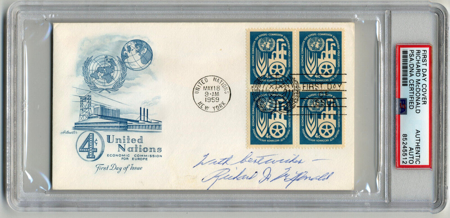 McDonalds Founder Richard J. McDonald Signed FDC PSA DNA