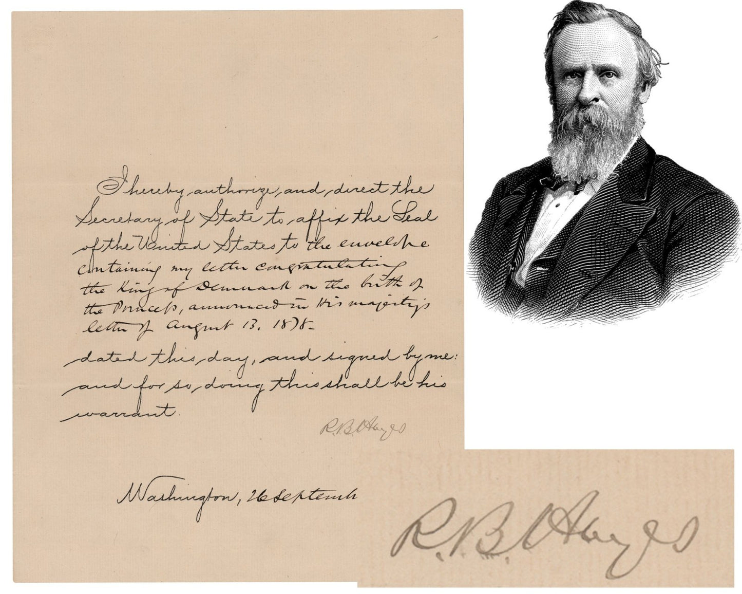 President Rutherford B. Hayes Signed Document Congratulating King of Denmark PSA