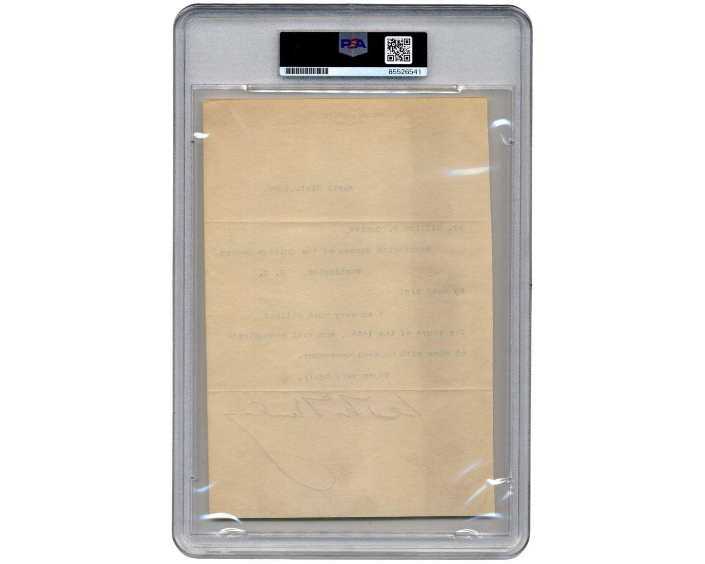 President William McKinley Boldly Signed Letter PSA Auto