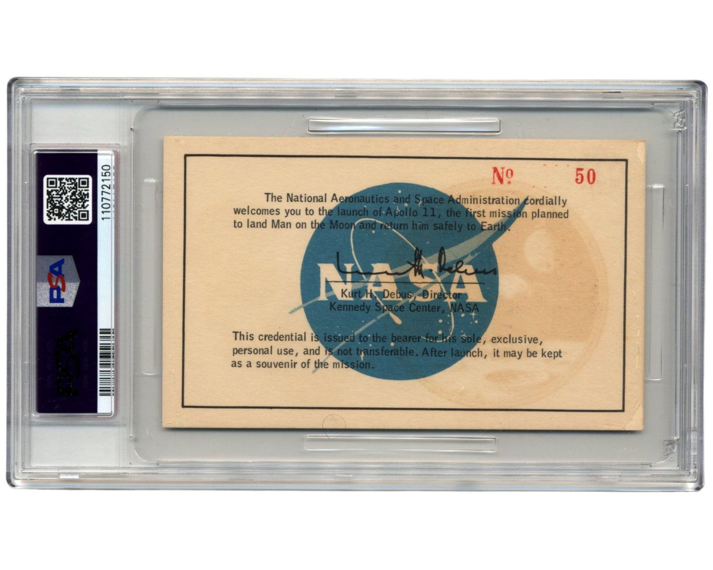 1969 APOLLO 11 Launch Pass / Ticket For NASA Mission to the Moon PSA 7