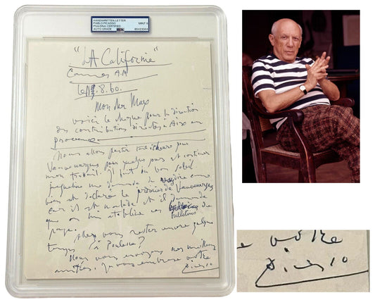 Rare Pablo Picasso Signed Handwritten Letter PSA Mint 9 Auto - Bold Signature