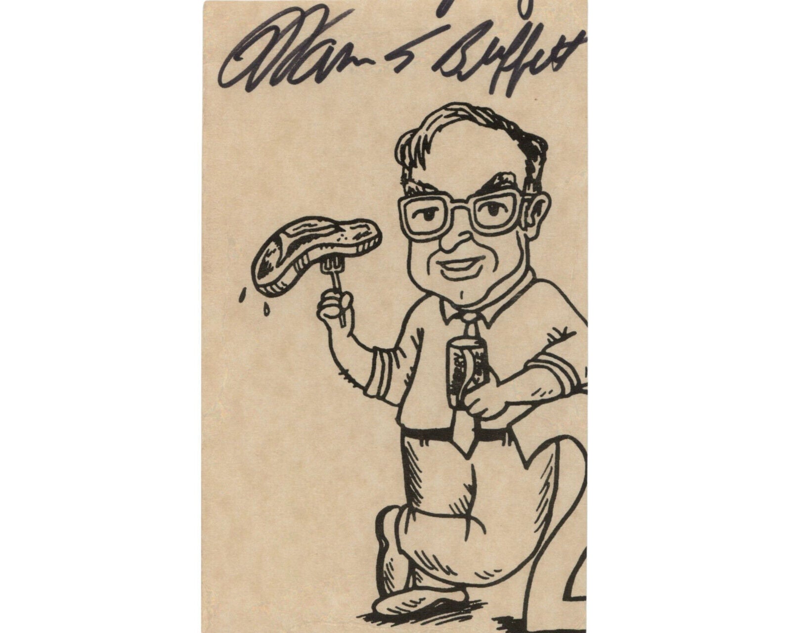 Berkshire Hathaway's Warren Buffett Signed Artistic Depiction w/ Coke Can! PSA