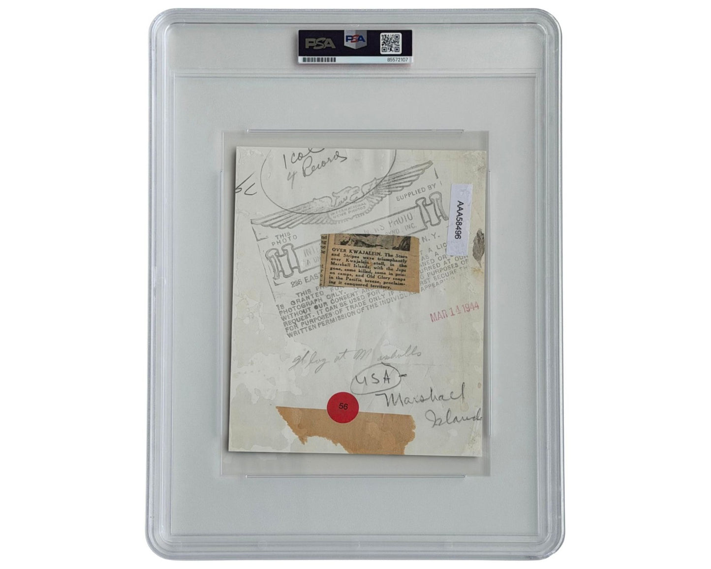 WWII: U.S. Troops Raising Flag on Kwajalein Atoll, Marshall Islands PSA Type 1