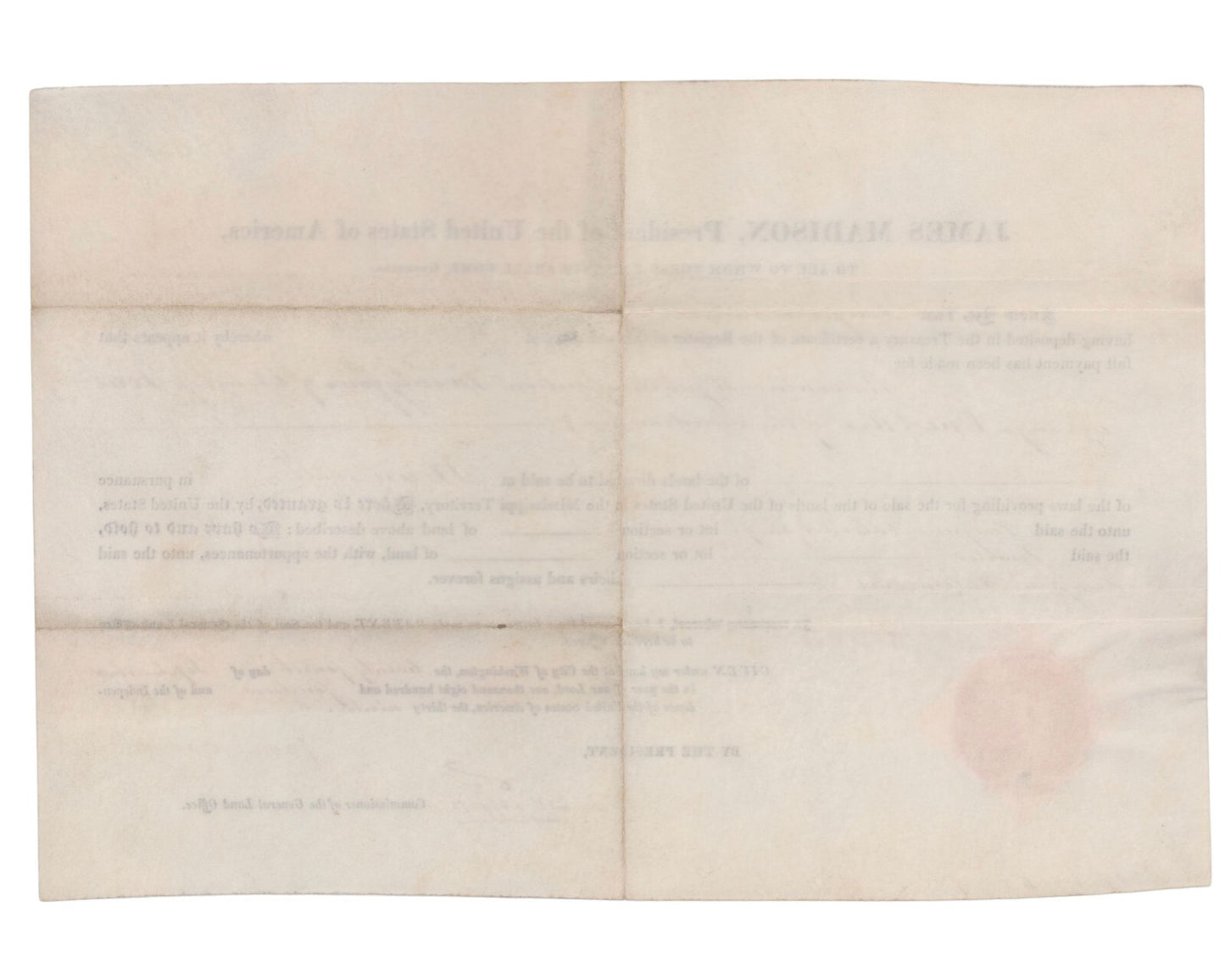 President JAMES MADISON Signed Mississippi / Alabama Land Grant JSA Auto