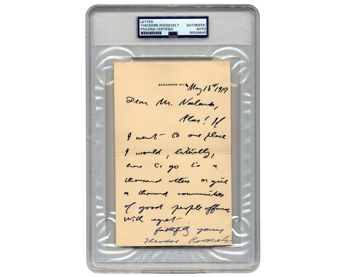 President Theodore Roosevelt Signed Handwritten Letter RE: Civic Sensitivity PSA