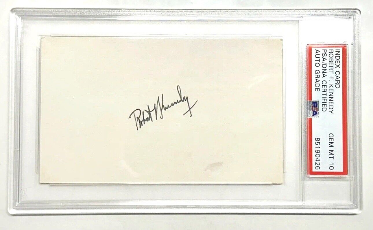 ROBERT F. KENNEDY Signed Index Card PSA Gem Mint 10 Autograph. JFK, RFK