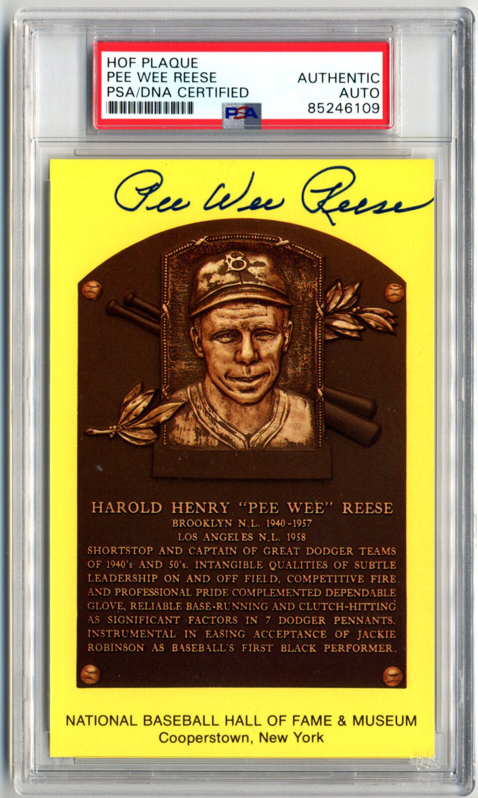 Pee Wee Reese Signed HOF Post Card PSA Auto, Dodgers HOF!