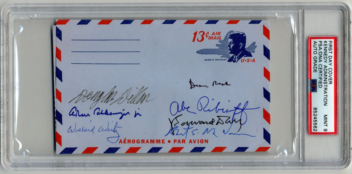 JFK Admin. Signed Kennedy FDC. PSA Mint 9 McNamara, Rusk, Wirtz +, 7 Sigs!
