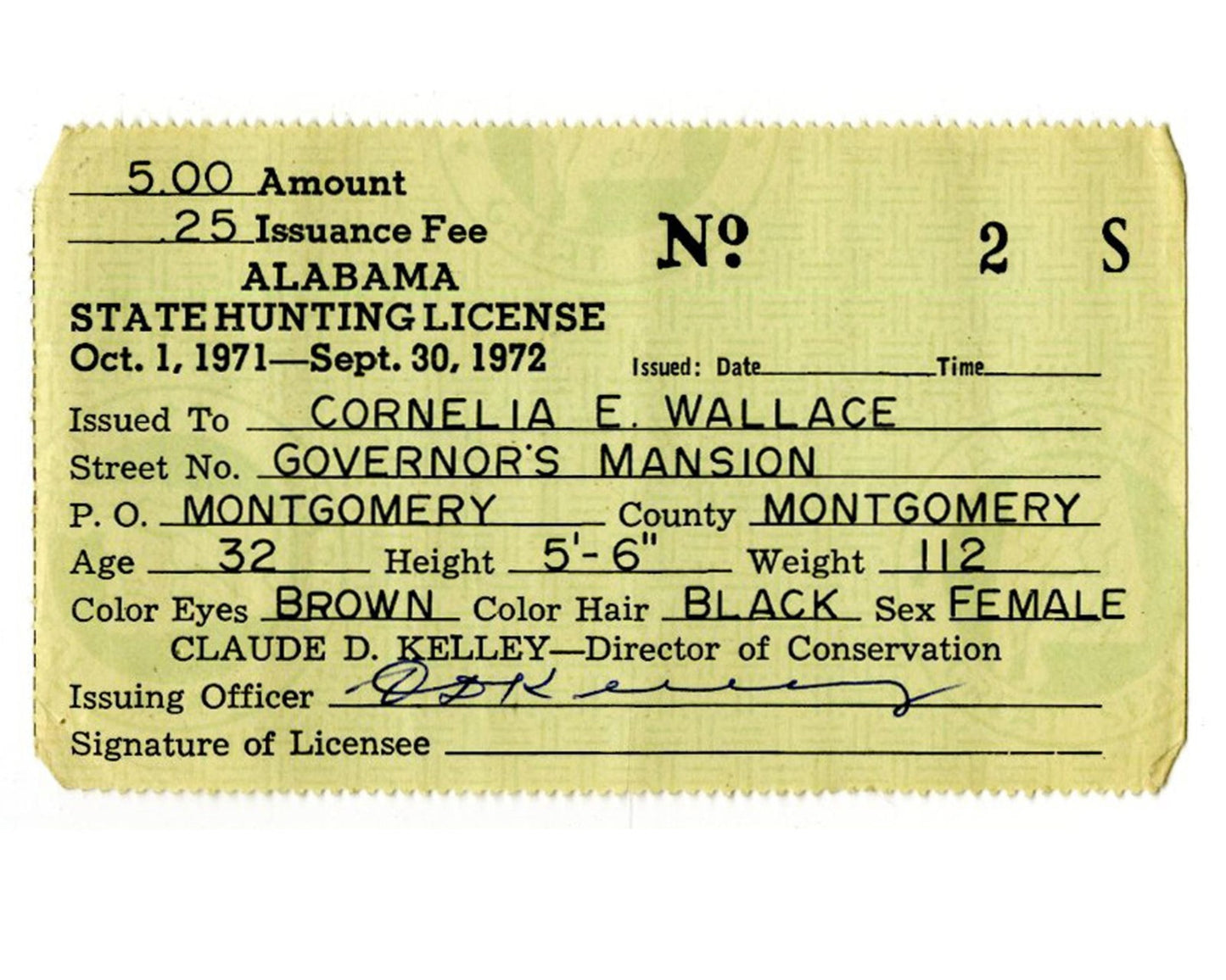 George Wallace & Wife Personally Owned Hunting License, Right Before He Was Shot