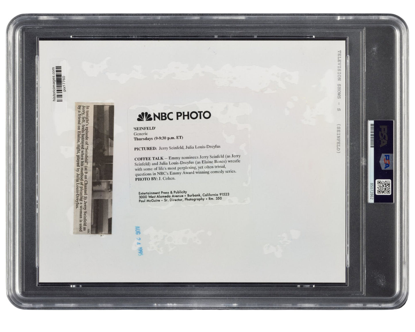 Jerry & Elaine at Monk's 'Seinfeld' PSA Type 1 Original NBC Promo Photograph