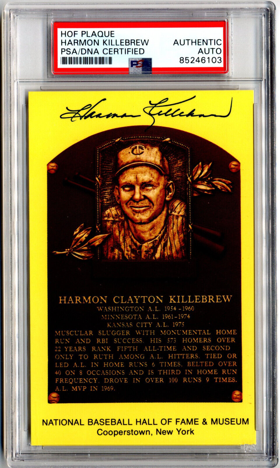 Harmon Killebrew Signed HOF Post Card PSA Auto - Twins Legend!