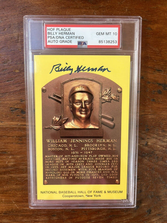 Billy Herman Signed HOF Post Card PSA Gem Mint 10 Auto