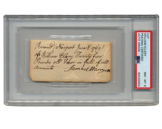 Declaration of Independence Signer WILLIAM ELLERY Signed Receipt Clip PSA 8