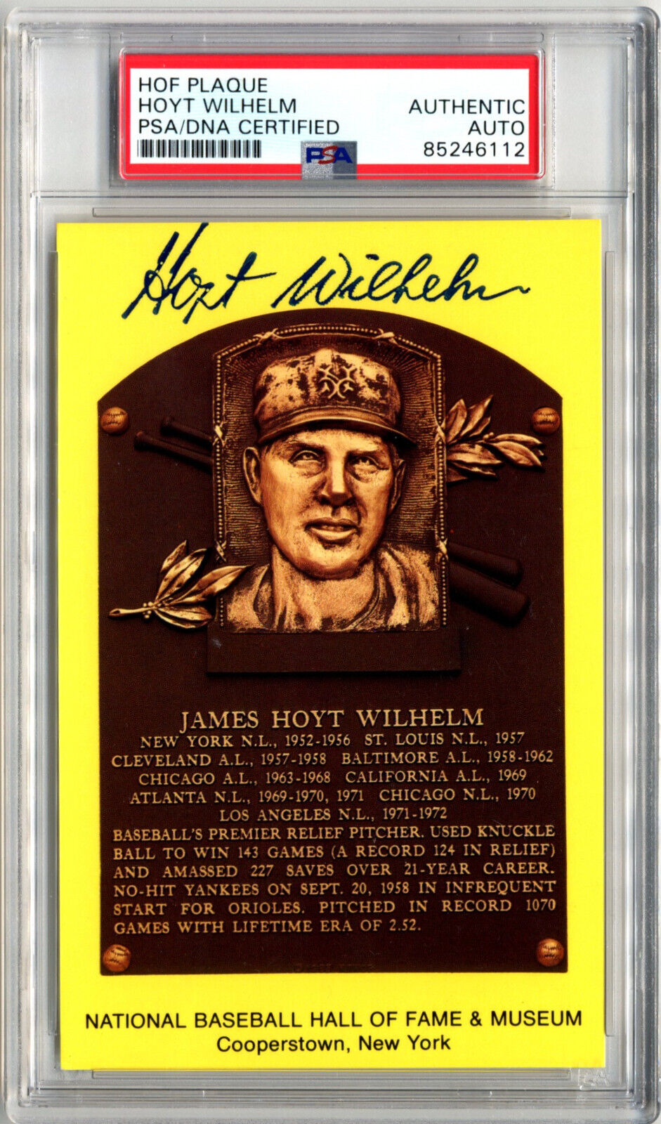 Hoyt Wilhelm Signed HOF Post Card PSA Auto Knuckleballer!