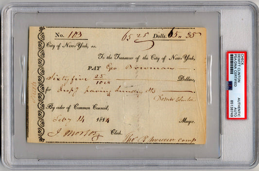 Dewitt Clinton Signed Treasury Check PSA. NYC Mayor & Governor! Ran 4 President!