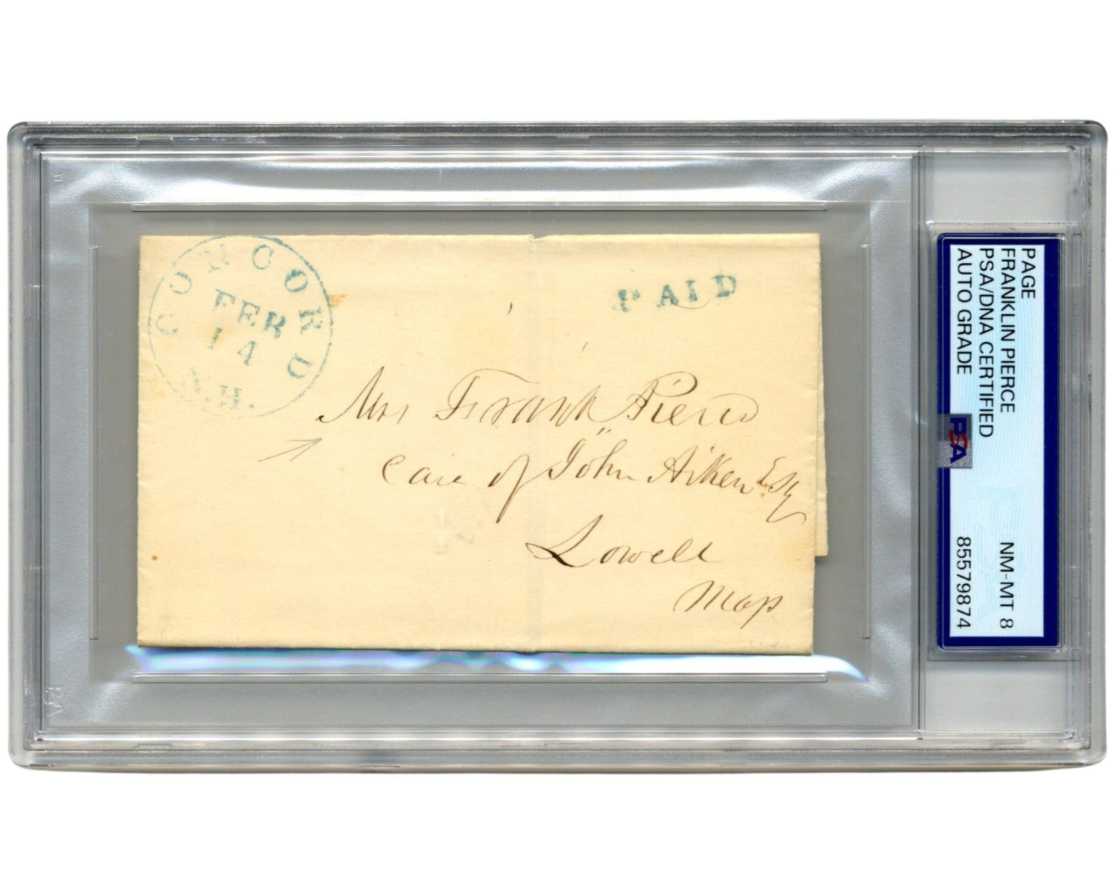 President Franklin Pierce Signed Address Envelope PSA Auto Rare Pres. Signature
