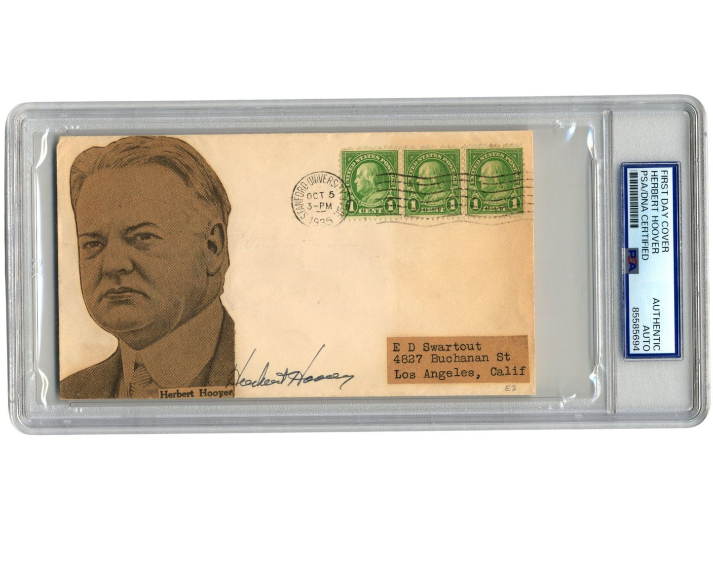 President Herbert Hoover Signed Envelope / First Day Cover PSA Auto