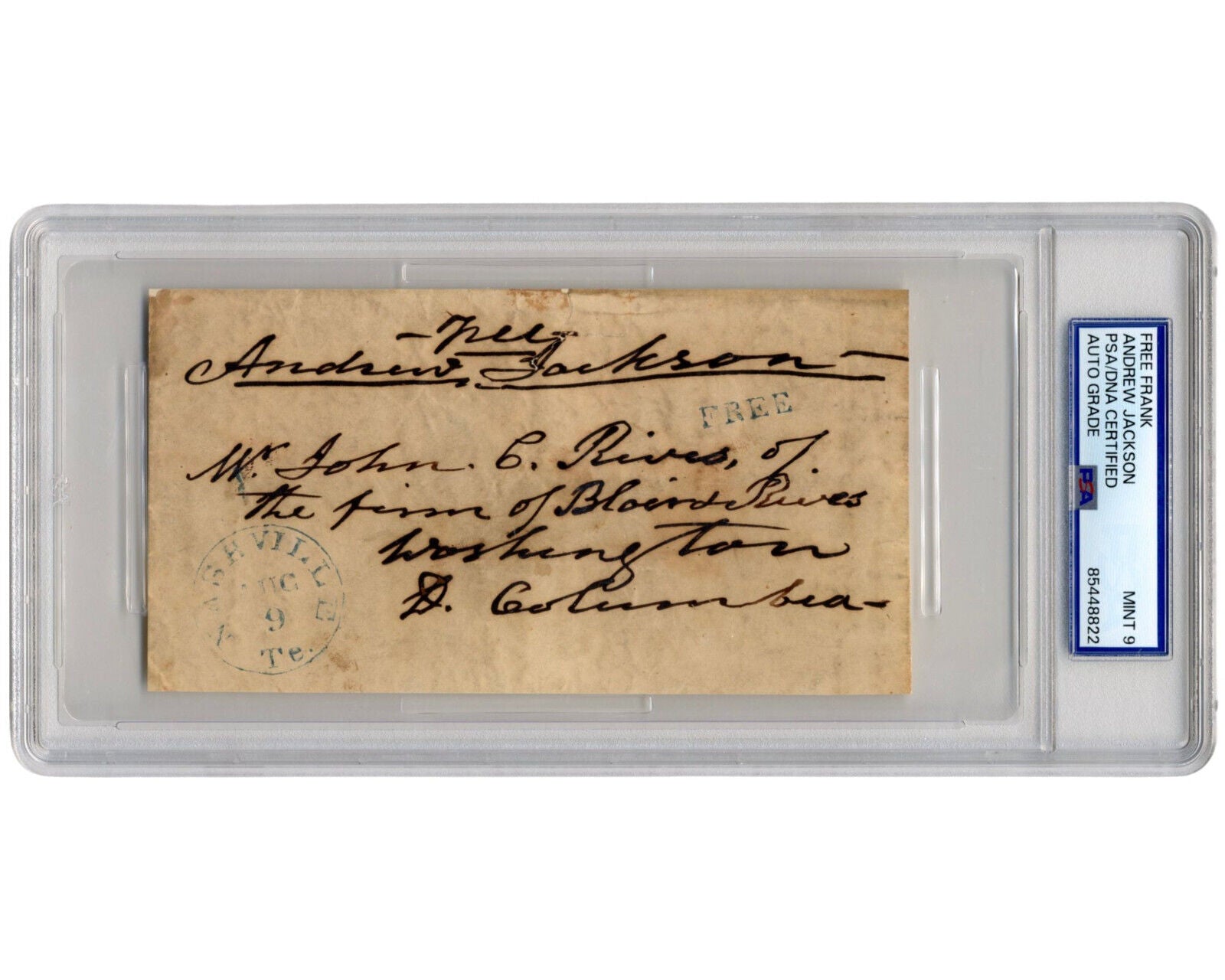 President Andrew Jackson Free Frank to Dem. Newspaper Publisher - PSA Mint 9