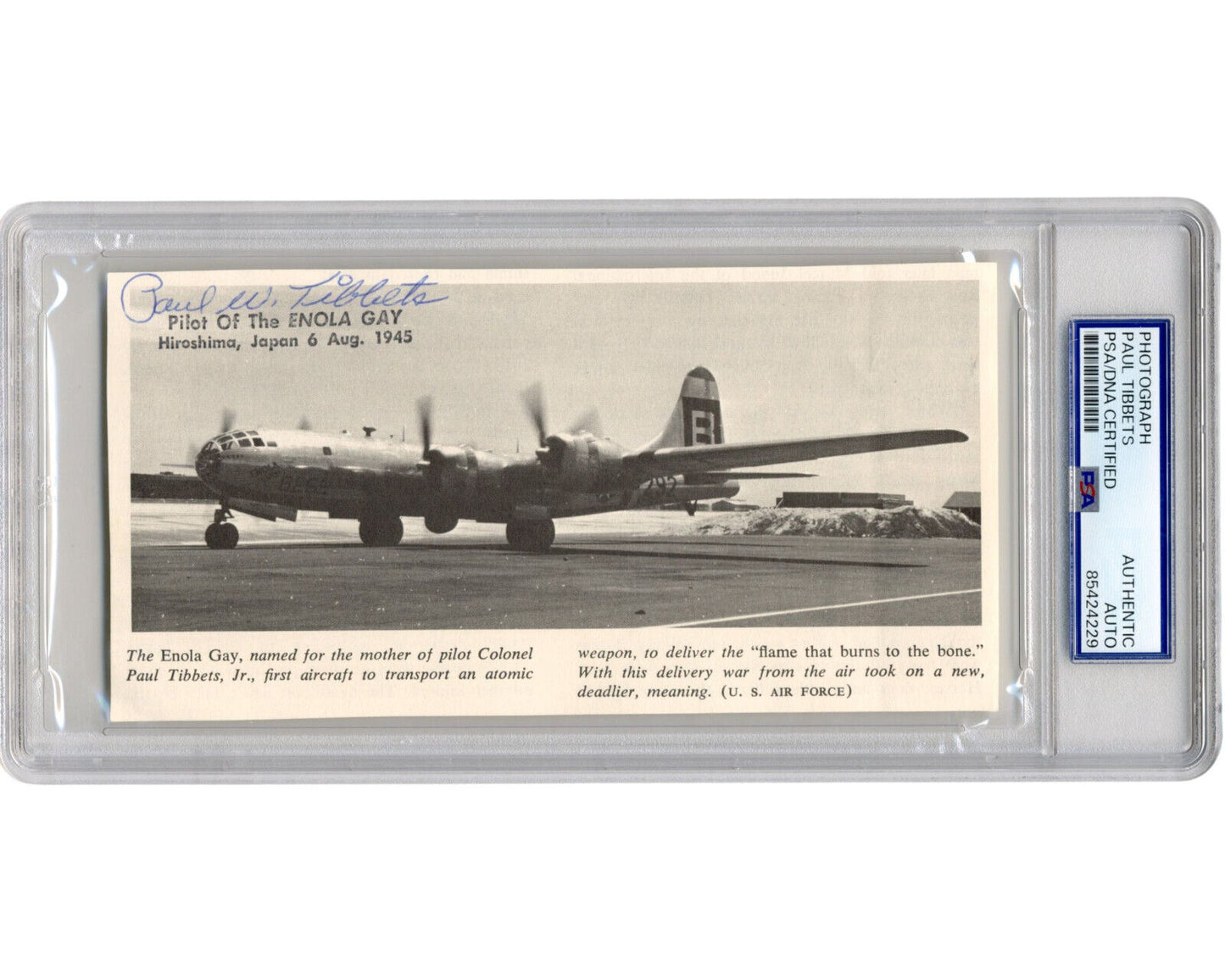 PAUL TIBBETS Signed Photo of Enola Gay - Pilot Dropped Bomb on Hiroshima PSA