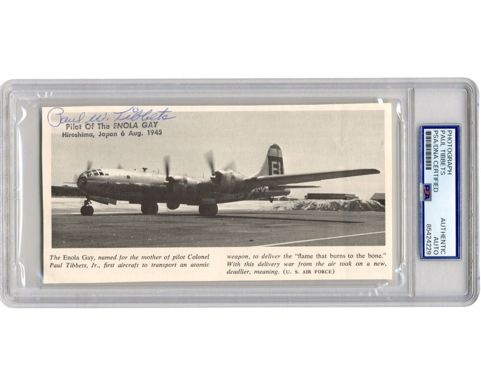 PAUL TIBBETS Signed Photo of Enola Gay - Pilot Dropped Bomb on Hiroshima PSA