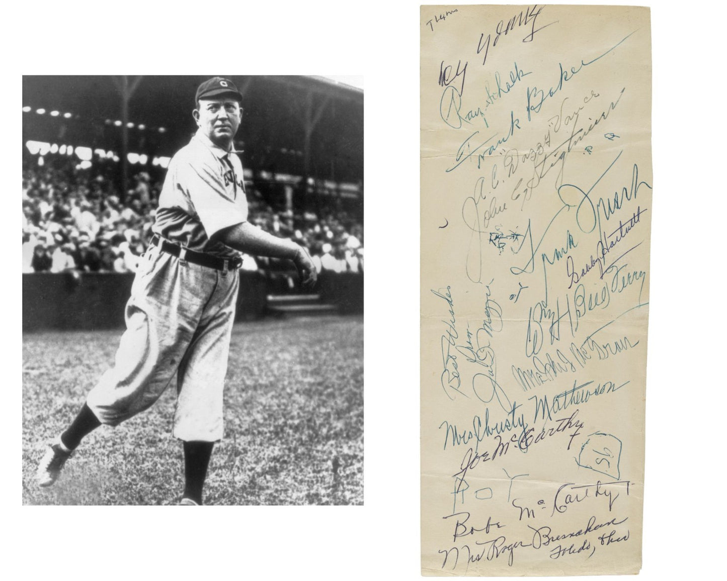 Cy Young Home Run Baker DiMaggio Frisch & More Signed Cut '55 HOF Induction JSA