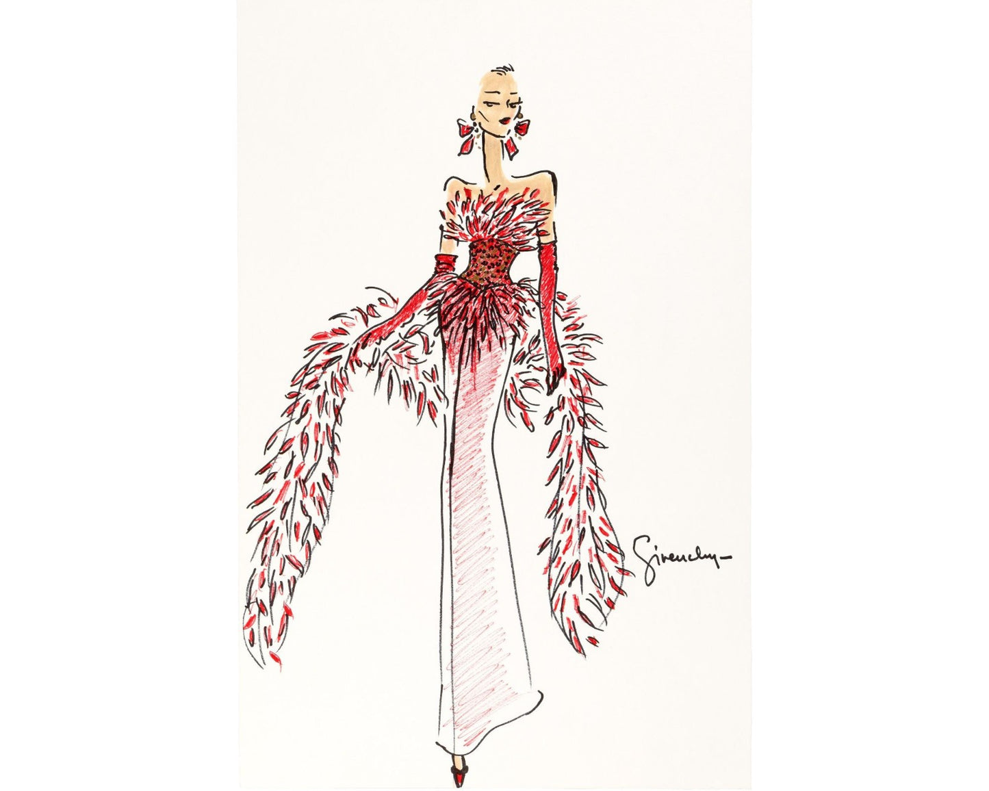 Hubert De Givenchy Signed Sketch for Audrey Hepburn Gown Worn at Awards Show!