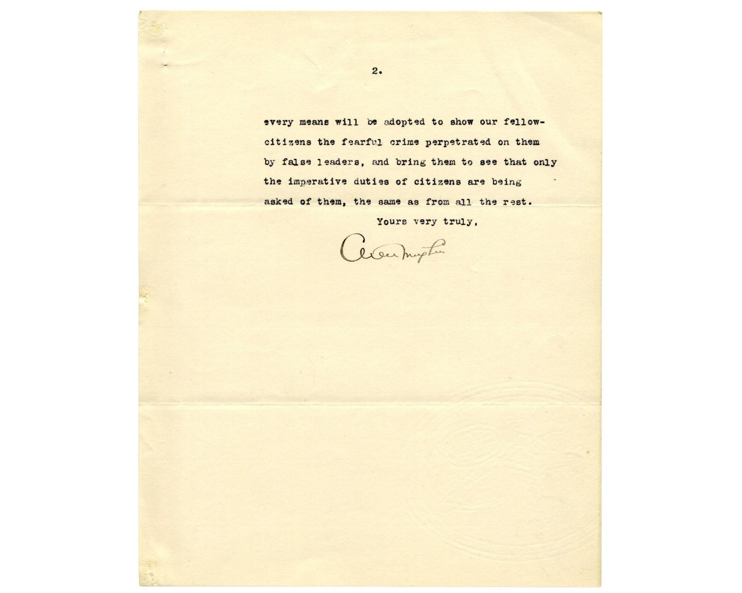Canada P.M. ARTHUR MEIGHEN Signed Letter "Better Canadians...racial animosity"