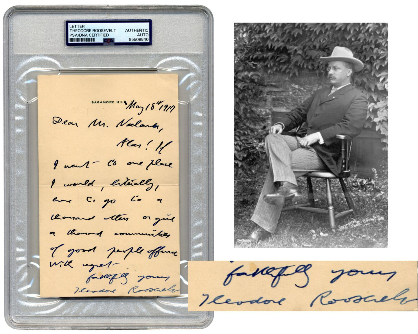 President Theodore Roosevelt Signed Handwritten Letter RE: Civic Sensitivity PSA