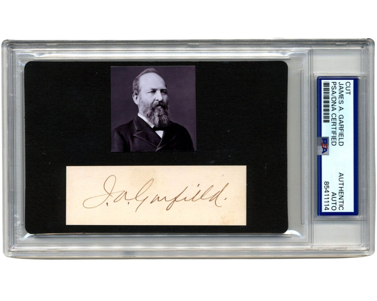 President JAMES A. GARFIELD Signed Cut Display - A Perfect Signature! PSA Auto