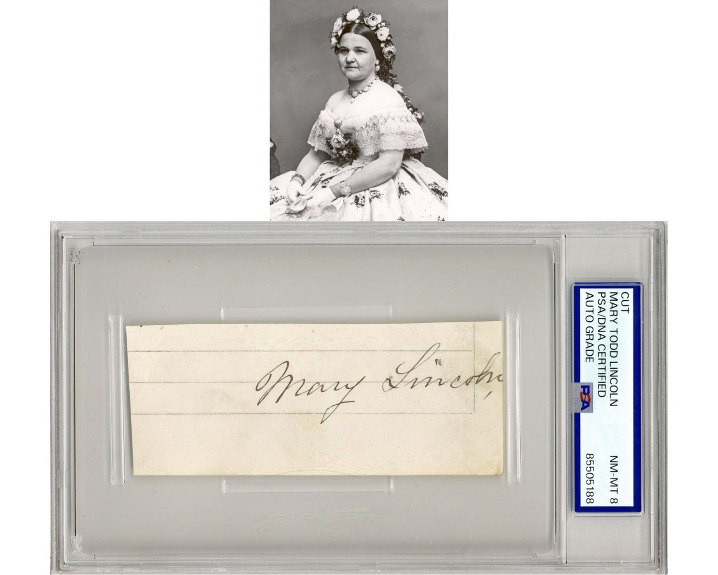 First Lady Mary Todd Lincoln Signed Cut PSA 8 Auto - Abraham Lincoln's Wife!
