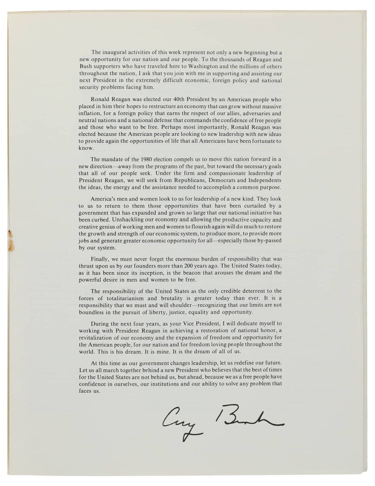 George H.W. Bush/Barbara Bush Signed Presidential Inauguration of Reagan. RARE!