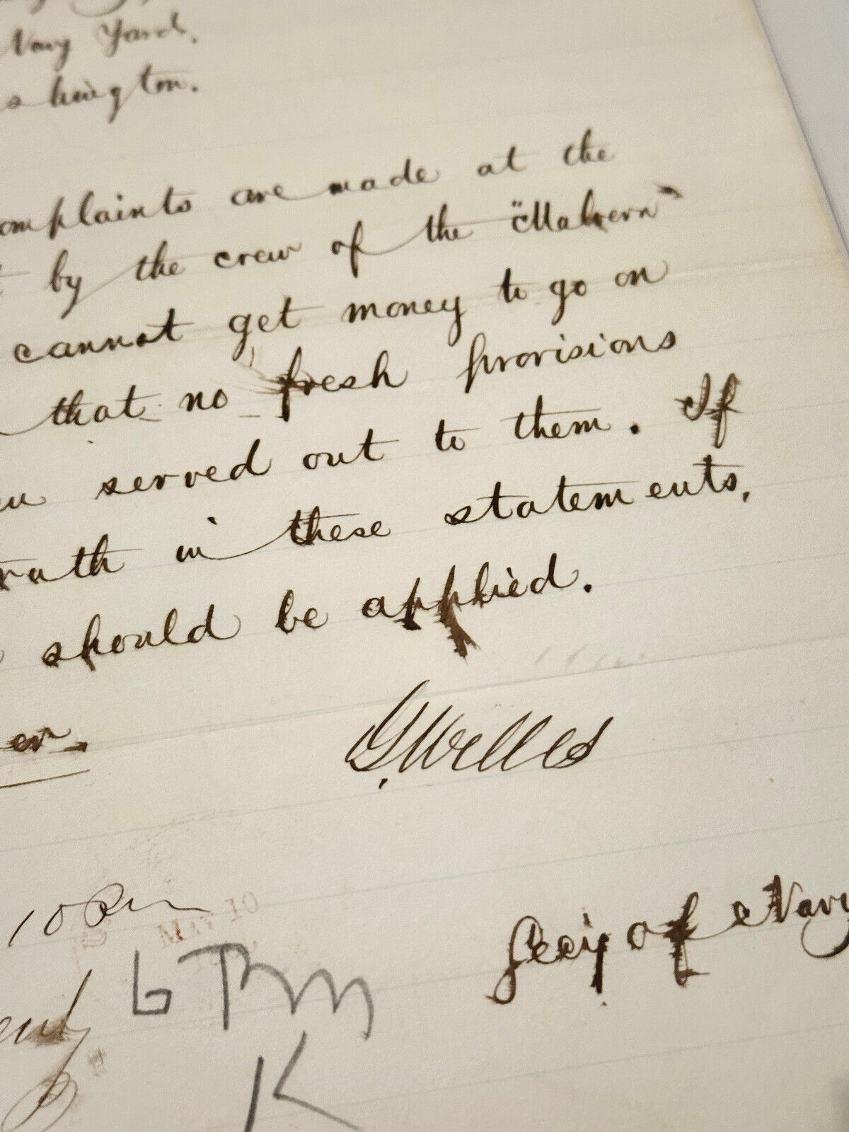 Lincoln's Sec. Navy GIDEON WELLES PSA Signed Civil War Telegram -Navy Complaints