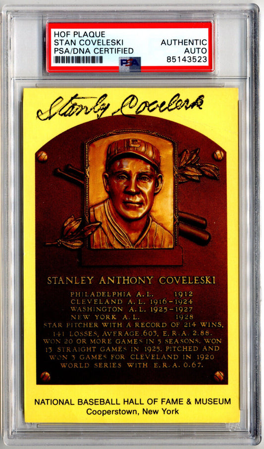 Stanley Coveleski Signed HOF Post Card PSA Auto