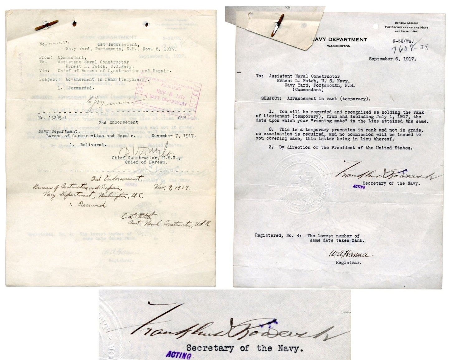 President Franklin D. Roosevelt Signed Letter Wartime (WWI) Promotion to Lt. PSA