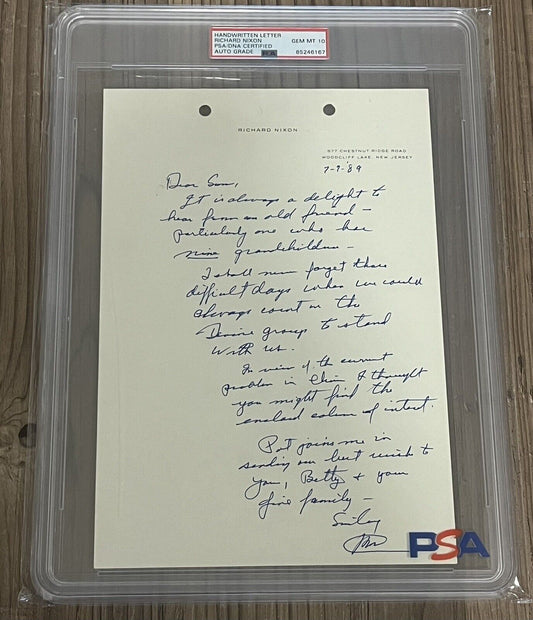 Richard Nixon Signed Letter On Tiananmen Square Protests PSA Gem Mint 10
