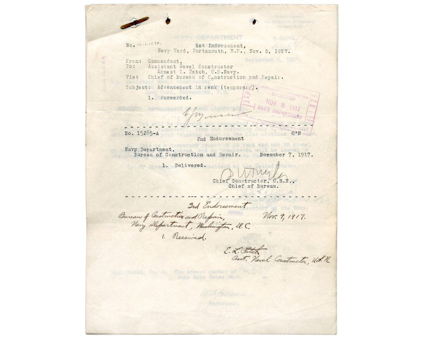 President Franklin D. Roosevelt Signed Letter Wartime (WWI) Promotion to Lt. PSA