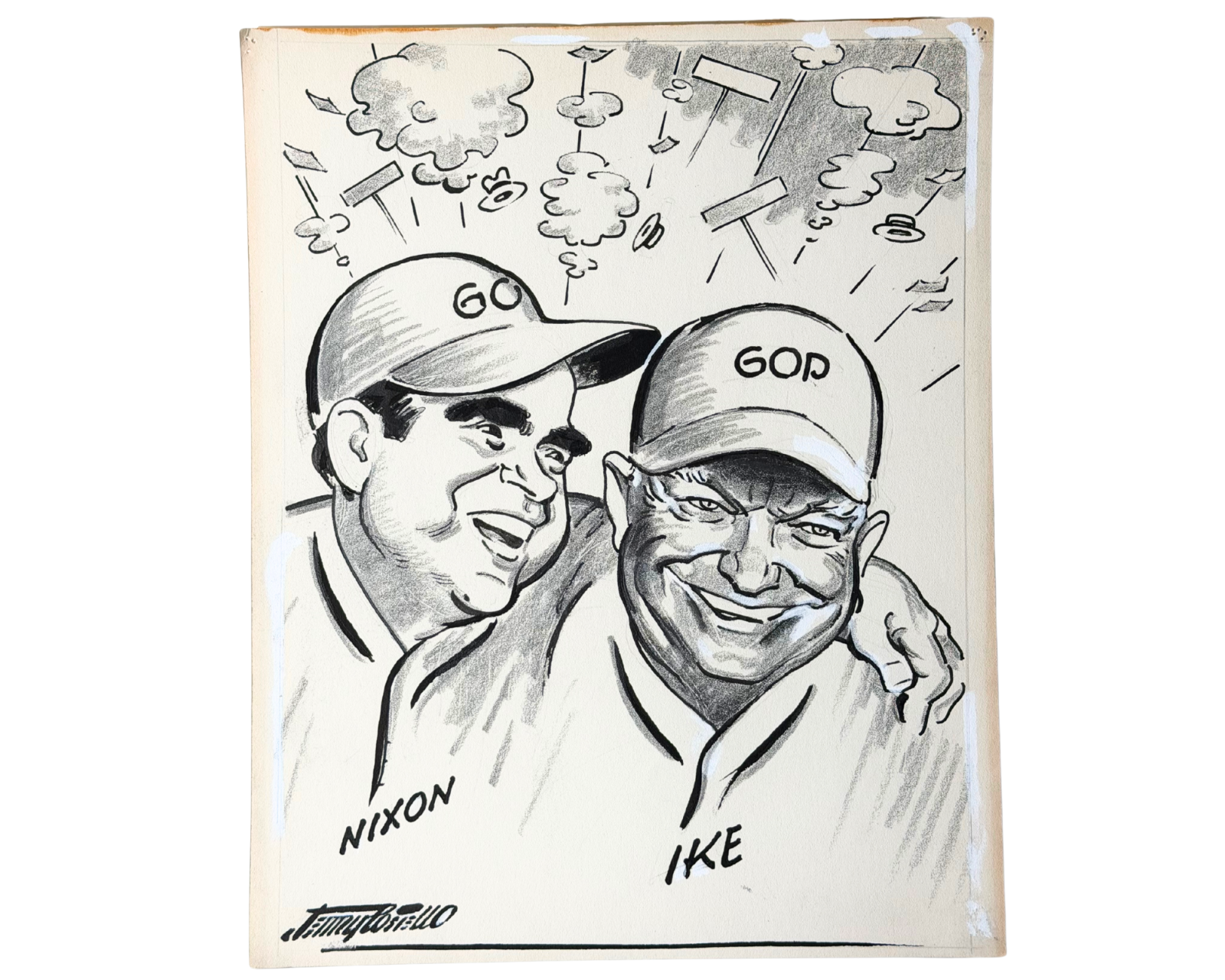 Disney Artist Jerry Costello "Nixon & Ike '60 GOP" Original Political Drawing