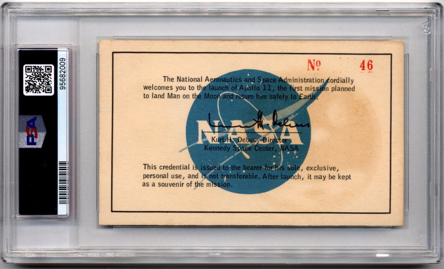 1969 APOLLO 11 Launch Pass / Ticket For NASA Mission to the Moon PSA 7