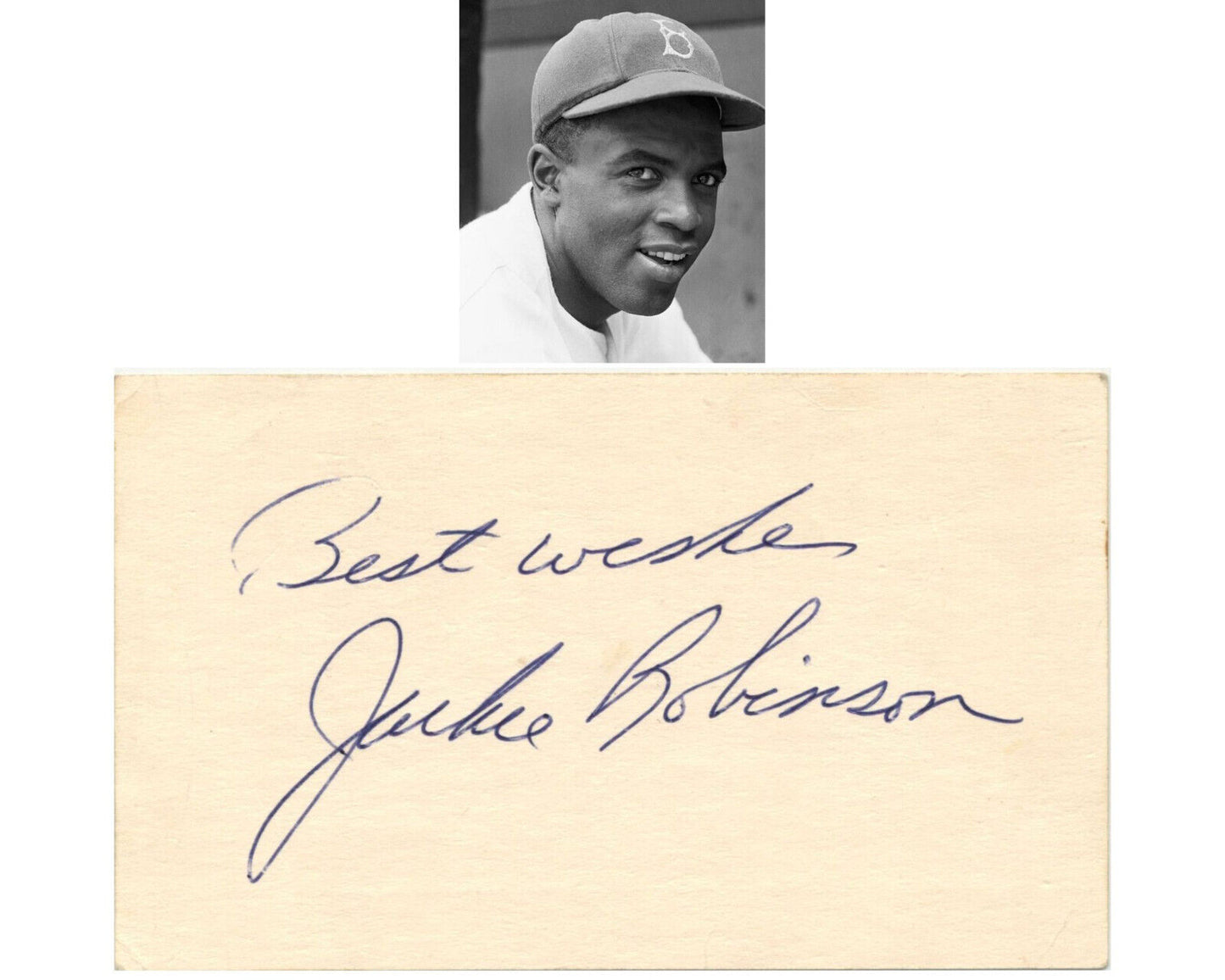 Gorgeous Jackie Robinson Signed Index Card - Large Example! JSA Authentic Auto