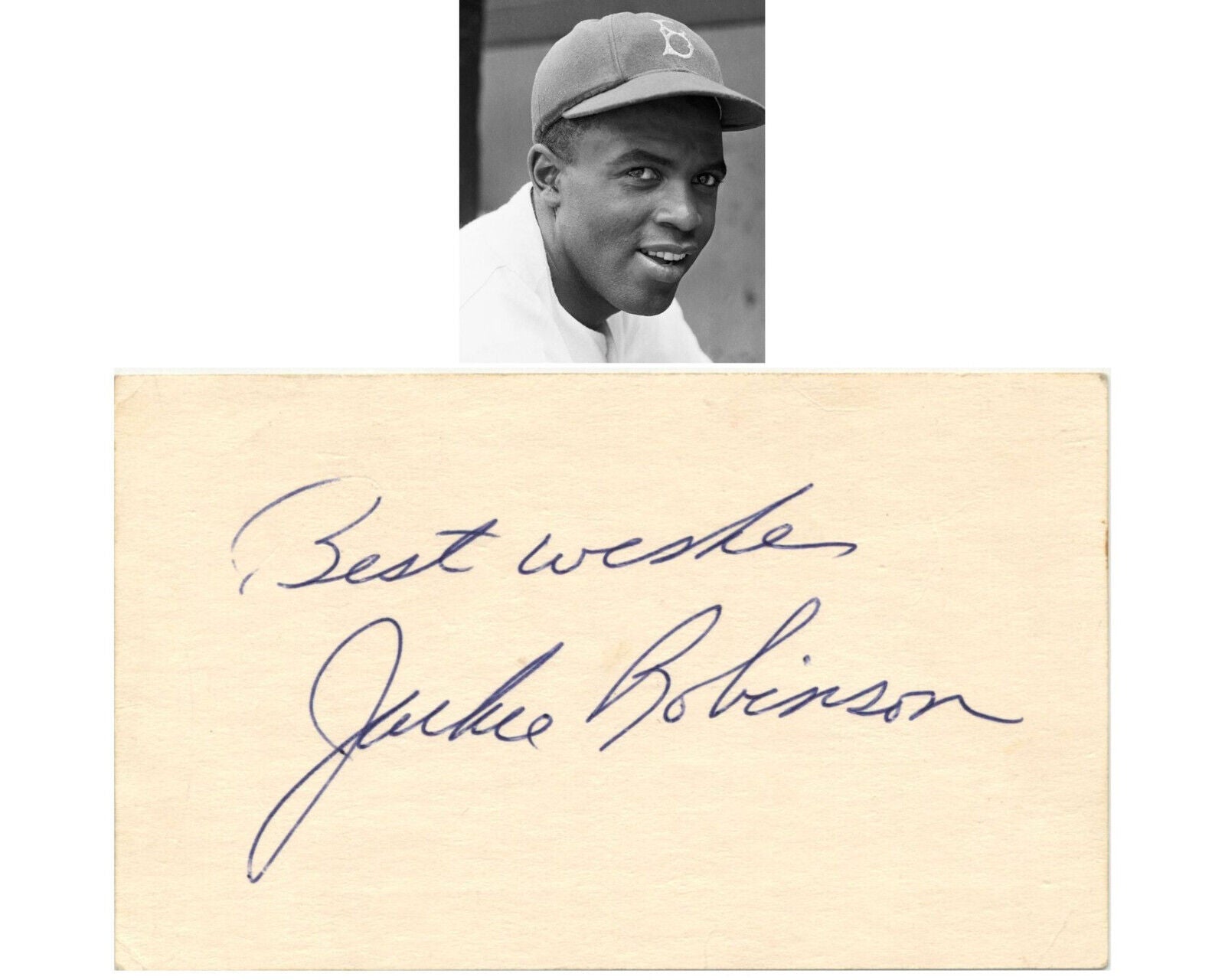 Gorgeous Jackie Robinson Signed Index Card - Large Example! JSA Authentic Auto