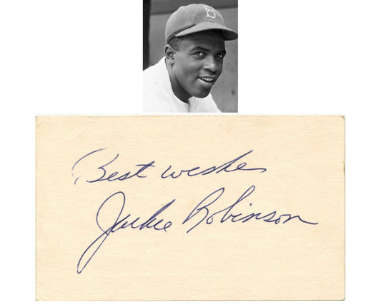 Gorgeous Jackie Robinson Signed Index Card - Large Example! JSA Authentic Auto