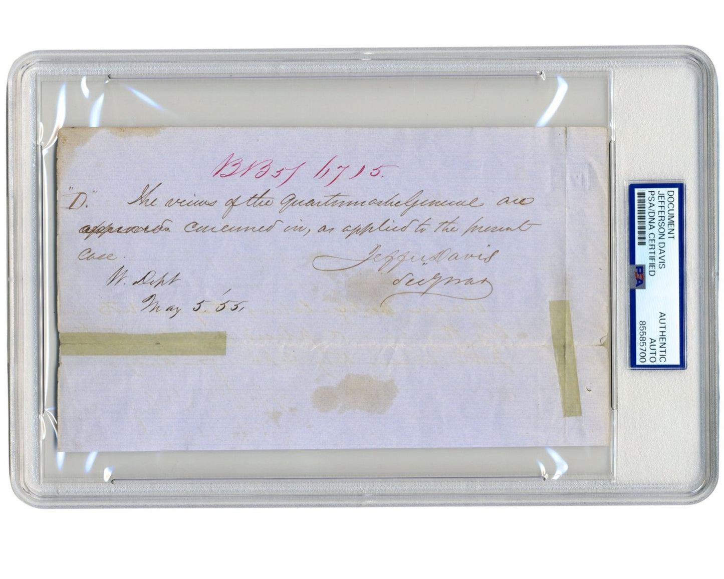 C. Pres. JEFFERSON DAVIS Signed Doc Soldiers Sick Pay During Bleeding Kansas PSA