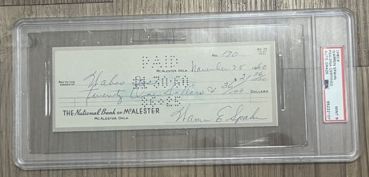 Warren Spahn Signed Auto Autograph Check PSA Mint 9 Authentic HOF BRAVES