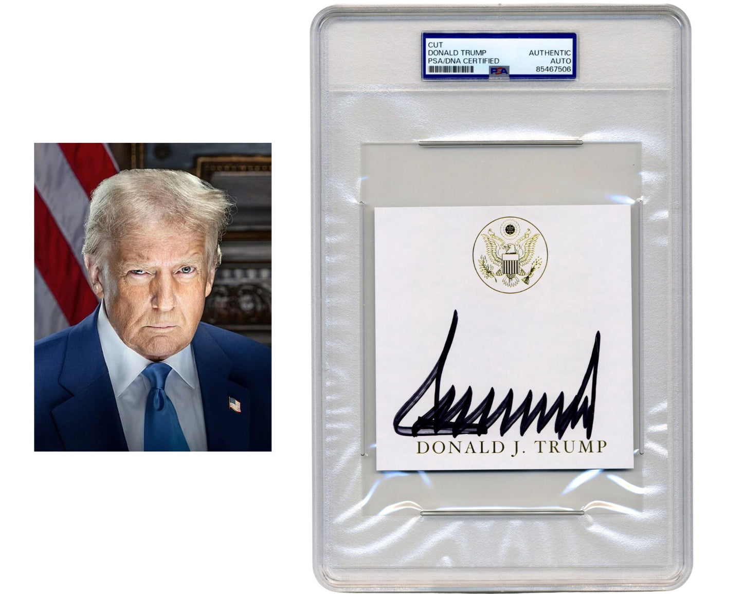 President Donald Trump Bold Signed Cut w/ Presidential Seal - PSA Authentic Auto