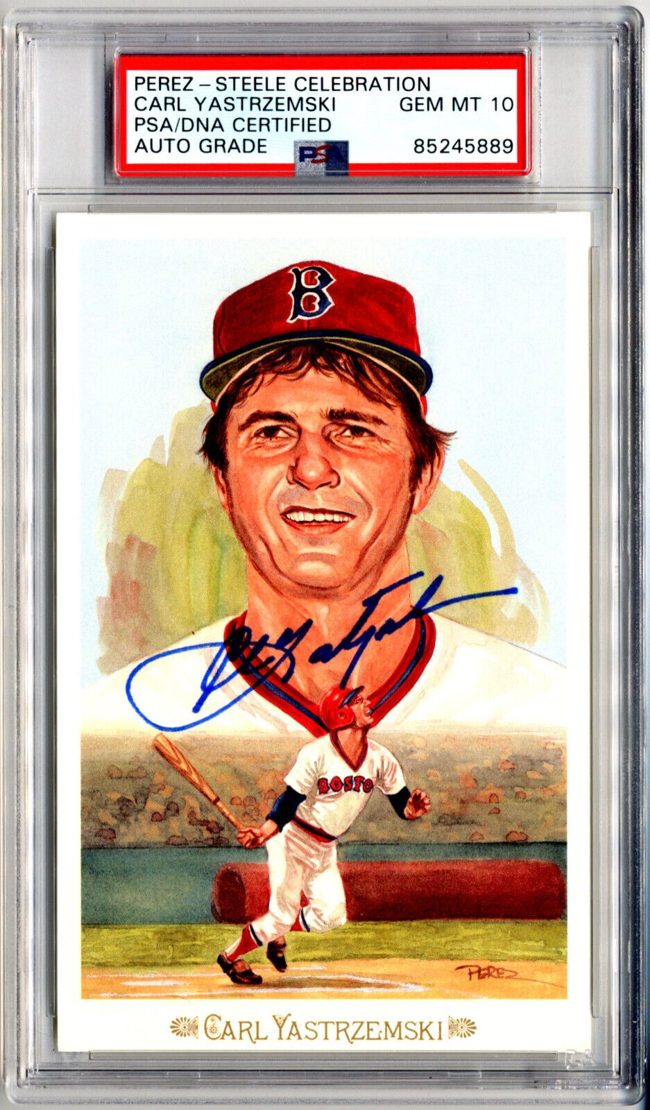 Carl Yastrezemski Signed Perez Steele Postcard PSA GEM MINT 10 AUTO - Red Sox!