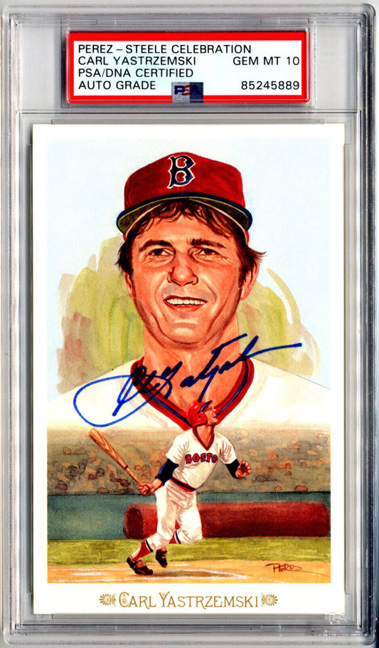 Carl Yastrezemski Signed Perez Steele Postcard PSA GEM MINT 10 AUTO - Red Sox!