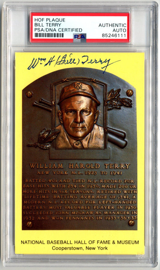 Bill Terry Signed HOF Post Card PSA Auto, NY GIANTS HOF!