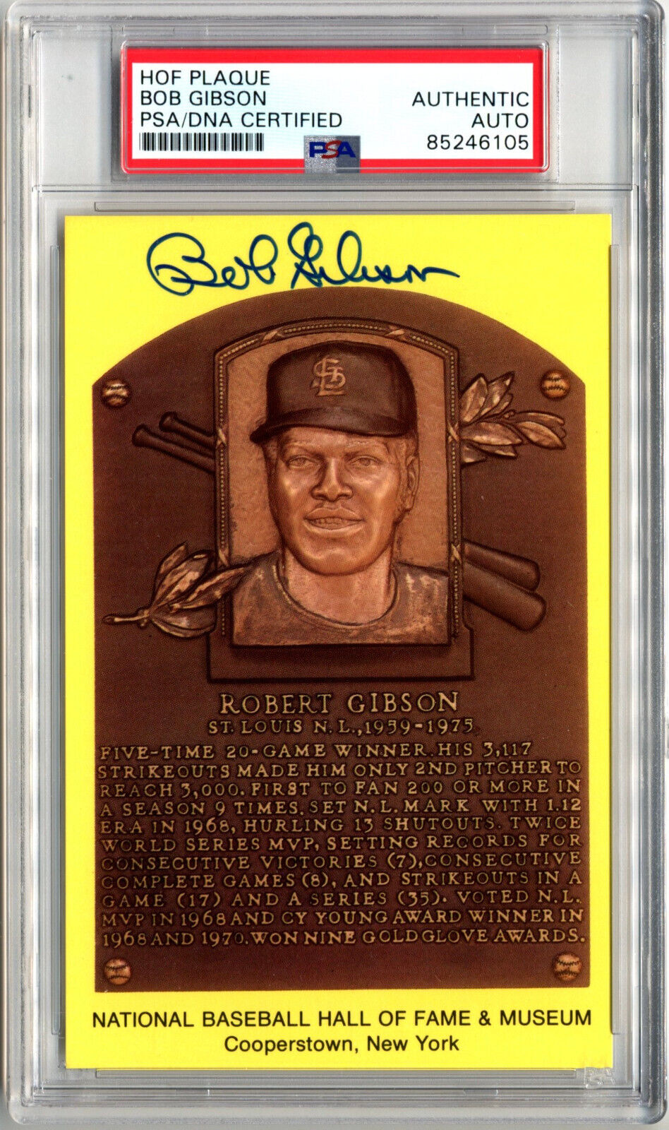 Bob Gibson Signed HOF Post Card PSA Auto, Cardinals! HOF!